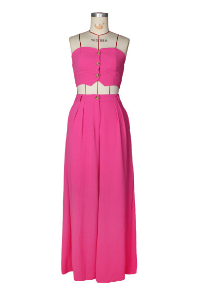 Elastic strapless vest wide leg pants set