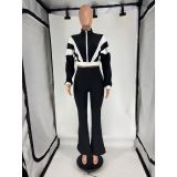 Color blocked design flared pants long sleeved set