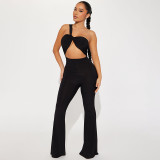 Single shoulder hollowed out strapless open back high waisted flared pants jumpsuit