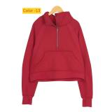 Half zip looped stand up collar loose short and plush hoodie