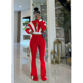 Color blocked design flared pants long sleeved set
