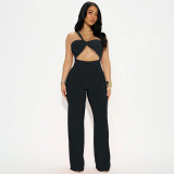 Single shoulder hollowed out strapless open back high waisted flared pants jumpsuit
