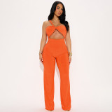 Single shoulder hollowed out strapless open back high waisted flared pants jumpsuit