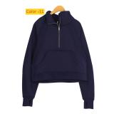 Half zip looped stand up collar loose short and plush hoodie