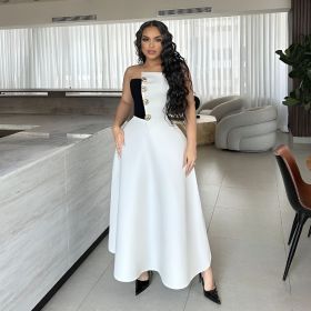 Color blocked chest top+high waisted A-line skirt two-piece set
