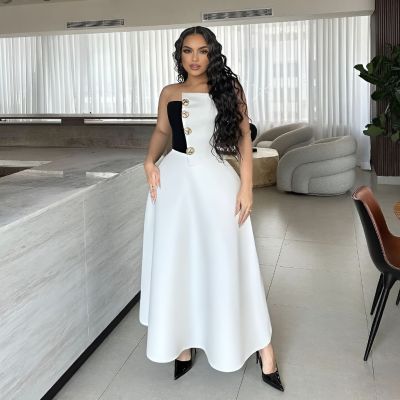 Color blocked chest top+high waisted A-line skirt two-piece set
