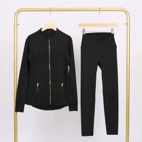 LU847860243134-1 9-inch pants set, gold zipper jacket, yoga suit