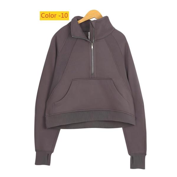 Half zip looped stand up collar loose short and plush hoodie