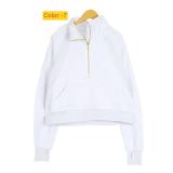 Half zip looped stand up collar loose short and plush hoodie