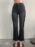 Fringed high waisted straight leg jeans