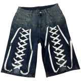 Wear rope elastic washed denim shorts