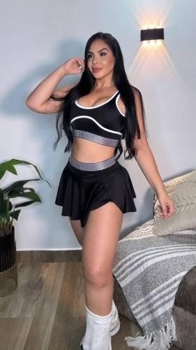Two piece set of casual sports vest high stretch short skirt
