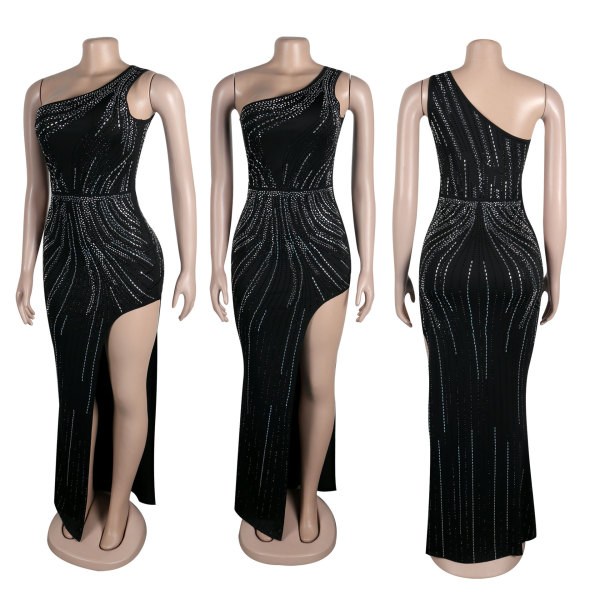 Hot Glitter Sleeveless Slit Back Thong Elastic Dress