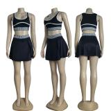 Two piece set of casual sports vest high stretch short skirt