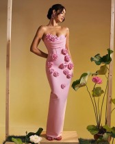 Strapless flower bandage dress