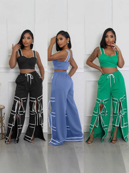 Padded waistband straight-leg pants