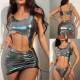 Sequined high stretch bodysuit jumpsuit short skirt