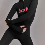 Hooded letter printed zipper sports pants set
