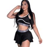 Two piece set of casual sports vest high stretch short skirt