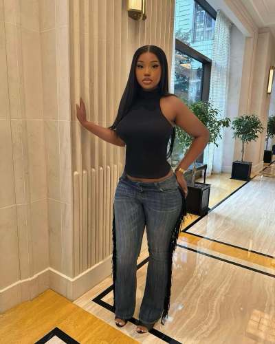 Fringed high waisted straight leg jeans