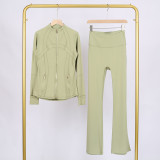 Golden zipper Slim fit stand up collar jacket and cropped bell-bottoms pants set, elastic quick drying fitness yoga suit