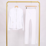 Golden zipper Slim fit stand up collar jacket and cropped bell-bottoms pants set, elastic quick drying fitness yoga suit