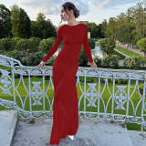 Pleated round neck long sleeved dress