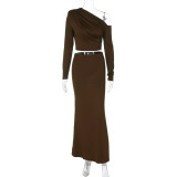 Off shoulder long sleeved top and skirt set