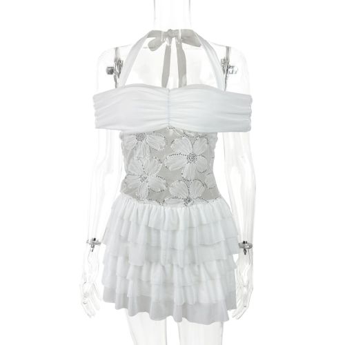 Strapless and neck hanging dress, short skirt