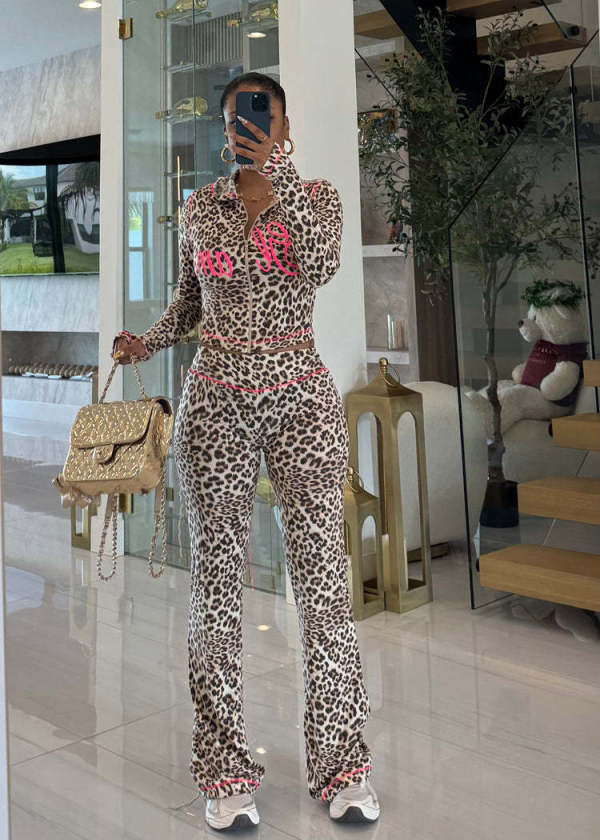 Leopard print cardigan two-piece set