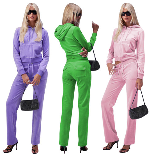 Silver fox velvet cardigan two-piece set