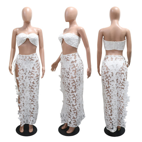 Lace set, three piece set, bikini, half skirt