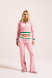 Threaded contrasting silver fox fur cardigan hooded two-piece set