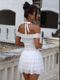 Strapless and neck hanging dress, short skirt