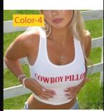 Open collar printed letter groove stripe vest A768466991228