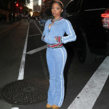 Color blocked zipper short top and pants set