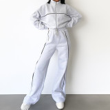 High-low zipper pull-over with drawstring sports sweatshirt set