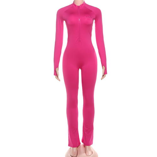 Tight zipper long sleeved jumpsuit