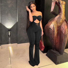 Strapless sleeveless hollow out backless twisted jumpsuit