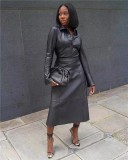 Women's top+skirt PU two-piece set