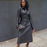 Women's top+skirt PU two-piece set
