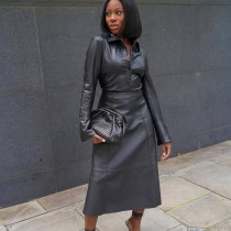 Women's top+skirt PU two-piece set