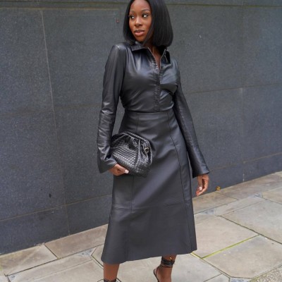 Women's top+skirt PU two-piece set