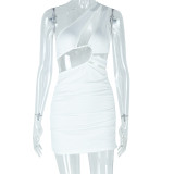 Hollow out hip hugging sleeveless slanted neck short dress