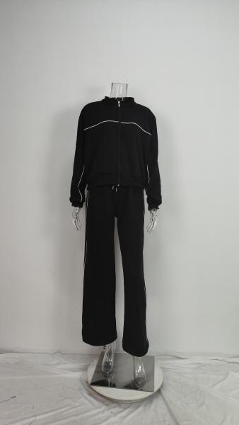 High-low zipper pull-over with drawstring sports sweatshirt set