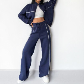 High-low zipper pull-over with drawstring sports sweatshirt set