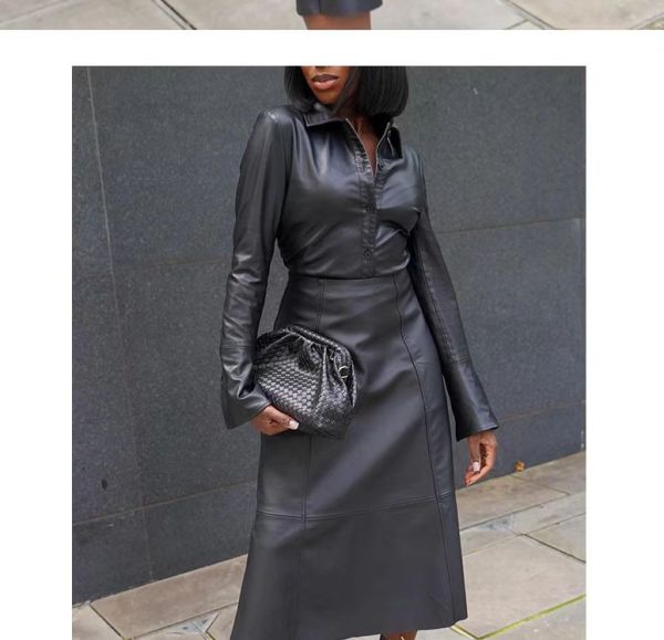 Women's top+skirt PU two-piece set