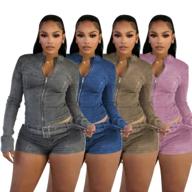 Cowboy long sleeved elastic shorts belt set