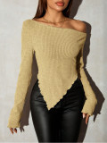 Solid color off shoulder knitted women's clothing