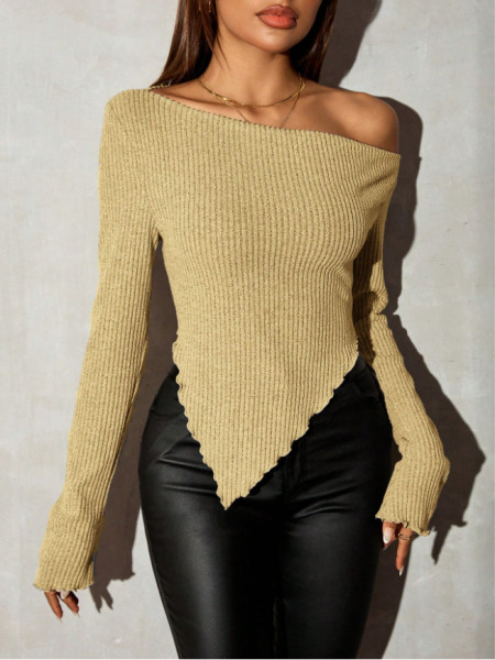 Solid color off shoulder knitted women's clothing